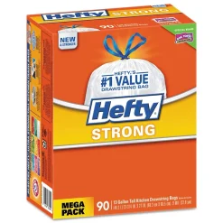 Hefty Strong 13 Gallon Kitchen Trash Bag, 23.75" x 27", Low Density, 0.9 mil, White, 90 Bags/Box (RFPE84574)