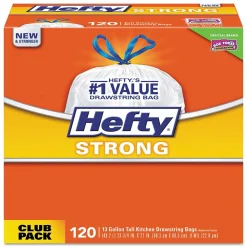 Hefty Strong 13 Gallon Scented Kitchen Trash Bag, 24" x 27.75", Low Density, Lavender & Sweet Vanilla, White, 120 Bags/Box