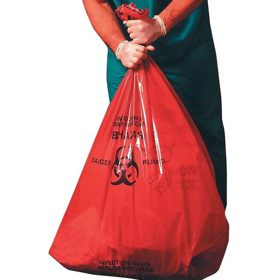 Heritage 30-33 Gallon Healthcare Printed Biohazard Trash Bags/Liners, 33x40, High Density, 14 Mic, Red, 250/Carton (Z6640HR P01)