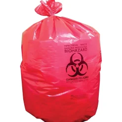 Heritage Healthcare 40-45 Gallon Printed Bags/Liners, 40" x 46", Low Density, 3 Mil, Red, Pack of 75 (A8046ZR)