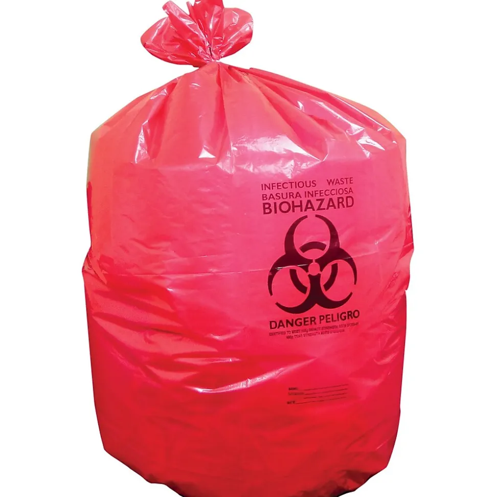 Heritage Healthcare 40-45 Gallon Printed Bags/Liners, 40" x 46", Low Density, 3 Mil, Red, Pack of 75 (A8046ZR)