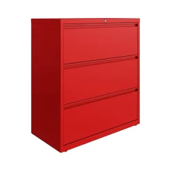 Hirsh HL10000 Series 3-Drawer Lateral File Cabinet, Locking, Letter/Legal, Lava Red, 36" (24252)