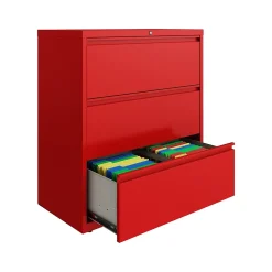Hirsh HL10000 Series 3-Drawer Lateral File Cabinet, Locking, Letter/Legal, Lava Red, 36