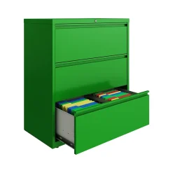 Hirsh HL10000 Series 3-Drawer Lateral File Cabinet, Locking, Letter/Legal, Screaming Green, 36