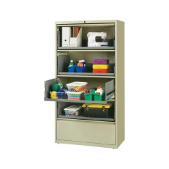 Hirsh HL10000 Series 5-Drawer Lateral File Cabinet, Locking, Letter/Legal, Putty, 36