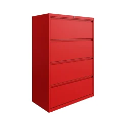 Hirsh HL10000 Series 4-Drawer Lateral File Cabinet, Locking, Letter/Legal, Lava Red, 36" (24255)