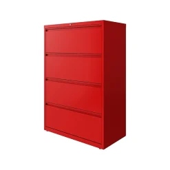 Hirsh HL10000 Series 4-Drawer Lateral File Cabinet, Locking, Letter/Legal, Lava Red, 36