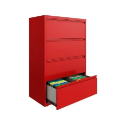 Hirsh HL10000 Series 4-Drawer Lateral File Cabinet, Locking, Letter/Legal, Lava Red, 36