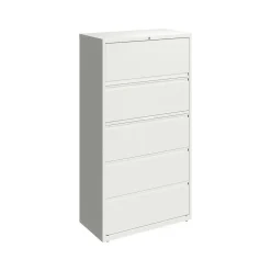 Hirsh HL10000 Series 5-Drawer Lateral File Cabinet, Locking, Letter/Legal, White, 36" (23703)