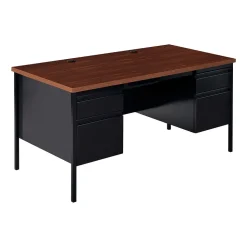 Hirsh 60"W Double-Pedestal Computer Desk, Black/Walnut (20101)