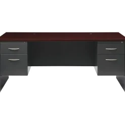 Hirsh 72"W Double-Pedestal Desk, Charcoal/Mahogany (20532)