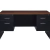 Hirsh 60"W Double-Pedestal Desk, Black/Walnut (20533)