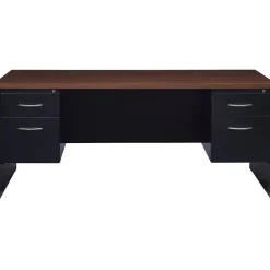 Hirsh 72"W Double-Pedestal Desk, Black/Walnut (20531)
