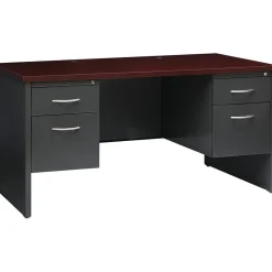 Hirsh 60"W Double-Pedestal Desk, Charcoal/Mahogany (20534)