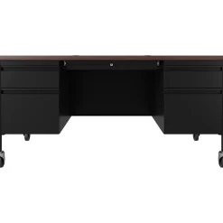 Hirsh 60"W Double-Pedestal Mobile Teacher's Desk, Black/Walnut (22648)