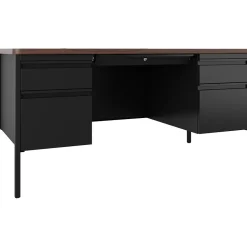 Hirsh 60"W Double-Pedestal Teacher's Desk, Black/Walnut (22644)