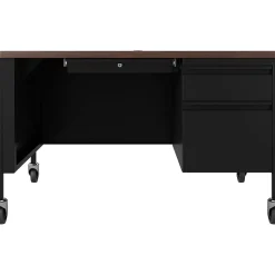 Hirsh 48"W Single-Pedestal Mobile Teacher's Desk, Black/Walnut (22646)