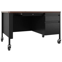 Hirsh 48"W Single-Pedestal Mobile Teacher's Desk, Black/Walnut (22646)