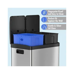HLS Commercial Stainless Steel Trash Can & Recycling Bin Combo, 16-Gallon, Silver (HLSS16R)