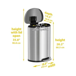 HLS Commercial Stainless Steel Trash Can with Hinged Lid, 13.2-Gallon, Silver (HLSS13DFR)