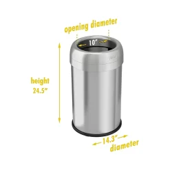 HLS Commercial Stainless Steel Trash Can with Open Lid, 13-Gallon, Silver (HLS13STR)