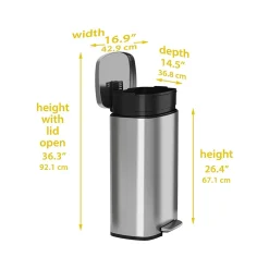HLS Commercial Stainless Steel Trash Can with Hinged Lid, 13.2-Gallon, Silver (HLSS13RFR)