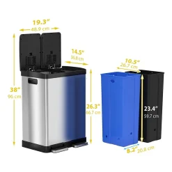 HLS Commercial Stainless Steel Trash & Recycling Bin Combo, 16-Gallon, Silver (HLSS16RFR)