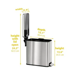 HLS Commercial Stainless Steel Step Trash Can with Hinged Lid, 3-Gallon, Silver (HLSS03RFR)