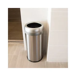 HLS Commercial Stainless Steel Trash Can with Open Lid, 16-Gallon, Silver (HLS16STR)