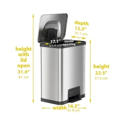 HLS Commercial Stainless Steel Step Trash Can with Hinged Lid, 13-Gallon, Silver (HLS13SS)