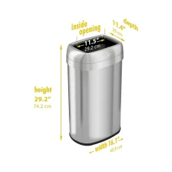 HLS Commercial Stainless Steel Trash Can with Open Lid, 16-Gallon, Silver (HLS16STV)