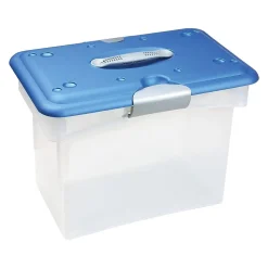 Homz Tote-N-Go Portable Plastic Tote, Letter Size, Clear/Blue (7882STMB.04)