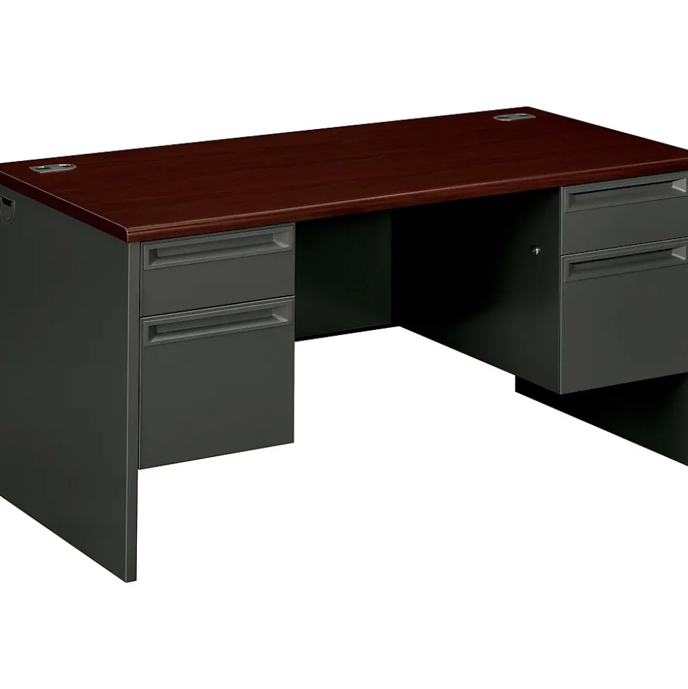 HON 38000 60" Double Pedestal Desk, Mahogany/Charcoal (H38155NS)