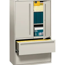 HON 700 Series 2 Drawer Lateral File Cabinet w/Roll-Out & Posting Shelves, Light Grey, Letter/Legal, 42"W (HON795LSQ)