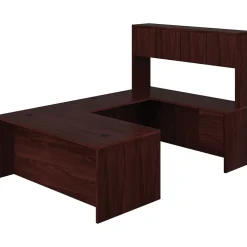 HON 10500 Series Bundle Solutions Left U-Station with Stack-On Storage, Mahogany, 72" x 108"