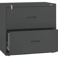 HON 400 Series 2-Drawer Lateral File Cabinet, Letter/Legal Size, Lockable, 28.375"H x 30"W x 19.25"D, Charcoal (HON432LS)