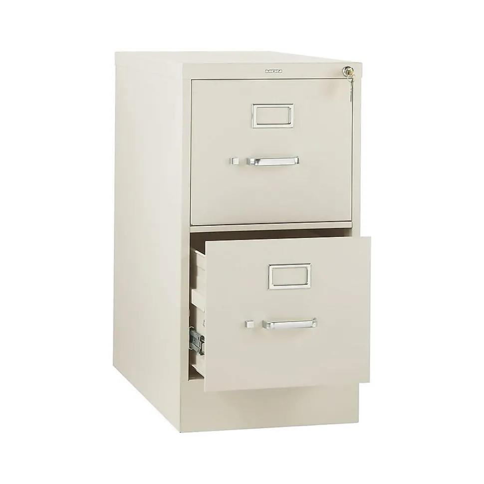 HON 310 Series 2-Drawer Vertical File Cabinet, Letter Size, Lockable, 29"H x 15"W x 26.5"D, Putty (HON312PL)