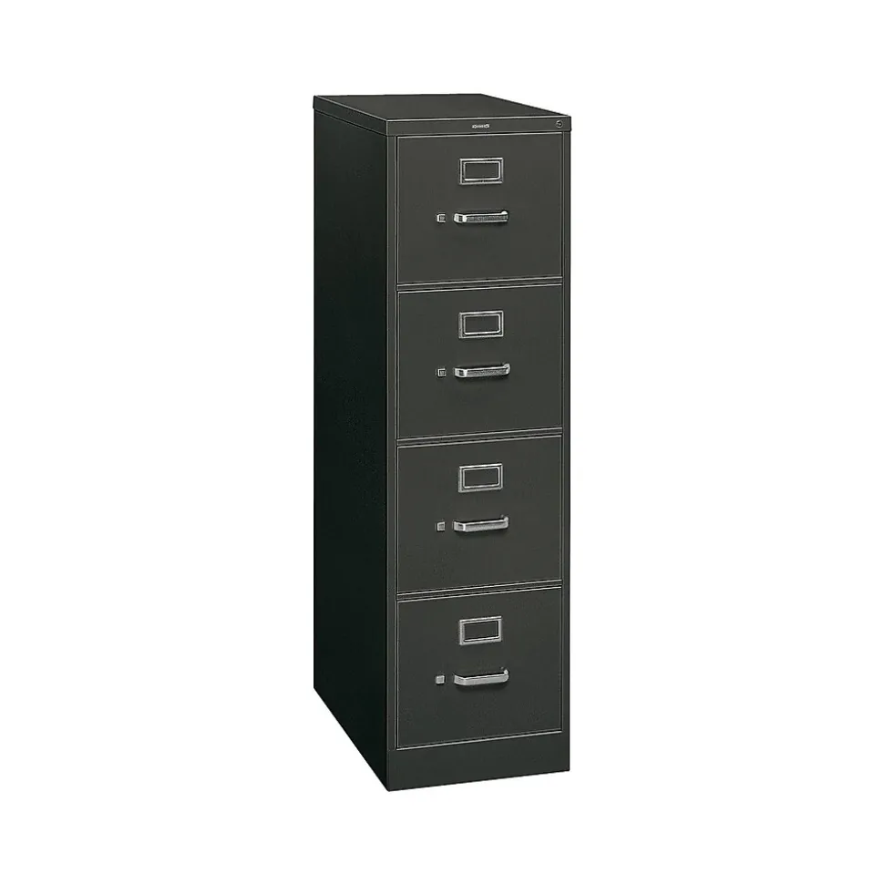 HON 310 Series 4-Drawer Vertical File Cabinet, Letter Size, Lockable, 52"H x 15"W x 26.5"D, Black (HON314PP)