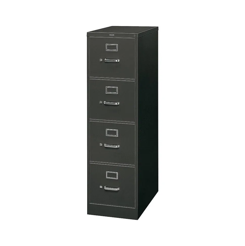 HON 310 Series 4-Drawer Vertical File Cabinet, Letter Size, Lockable, 52"H x 15"W x 26.5"D, Black (HON314PP)