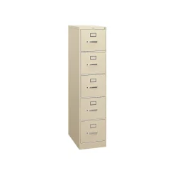 HON 310 Series 5-Drawer Vertical File Cabinet, Letter Size, Lockable, 60"H x 15"W x 26.5"D, Putty (HON315PL)