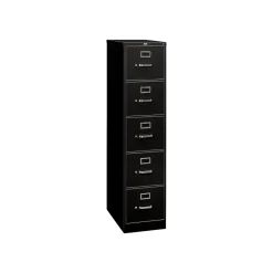 HON 310 Series 5-Drawer Vertical File Cabinet, Letter Size, Lockable, 60"H x 15"W x 26.5"D, Black (HON315PP)