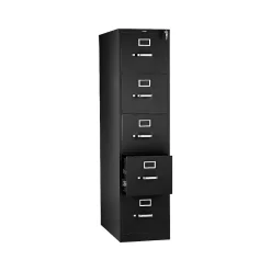 HON 310 Series 5-Drawer Vertical File Cabinet, Letter Size, Lockable, 60"H x 15"W x 26.5"D, Black (HON315PP)