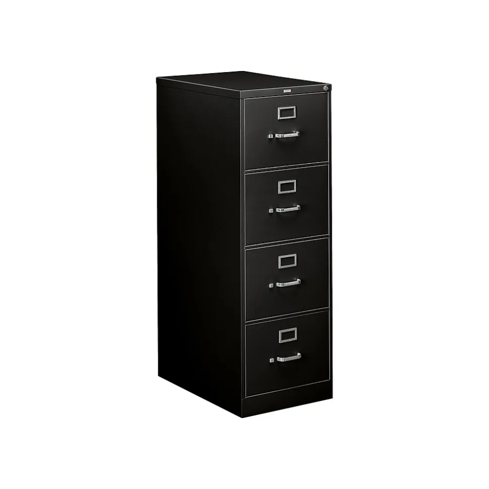 HON 310 Series 4-Drawer Vertical File Cabinet, Legal Size, Lockable, 52"H x 18.25"W x 26.5"D, Black (HON314CPP)