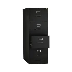 HON 310 Series 4-Drawer Vertical File Cabinet, Legal Size, Lockable, 52"H x 18.25"W x 26.5"D, Black (HON314CPP)