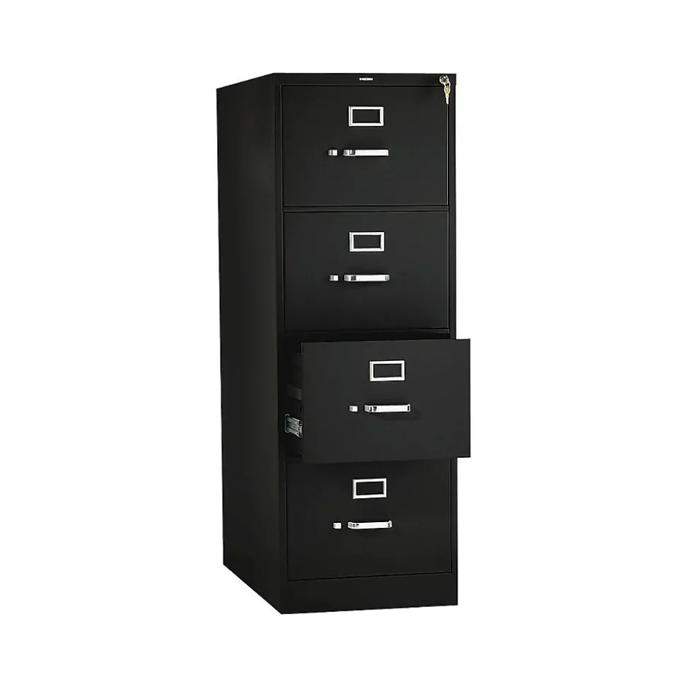 HON 310 Series 4-Drawer Vertical File Cabinet, Legal Size, Lockable, 52"H x 18.25"W x 26.5"D, Black (HON314CPP)