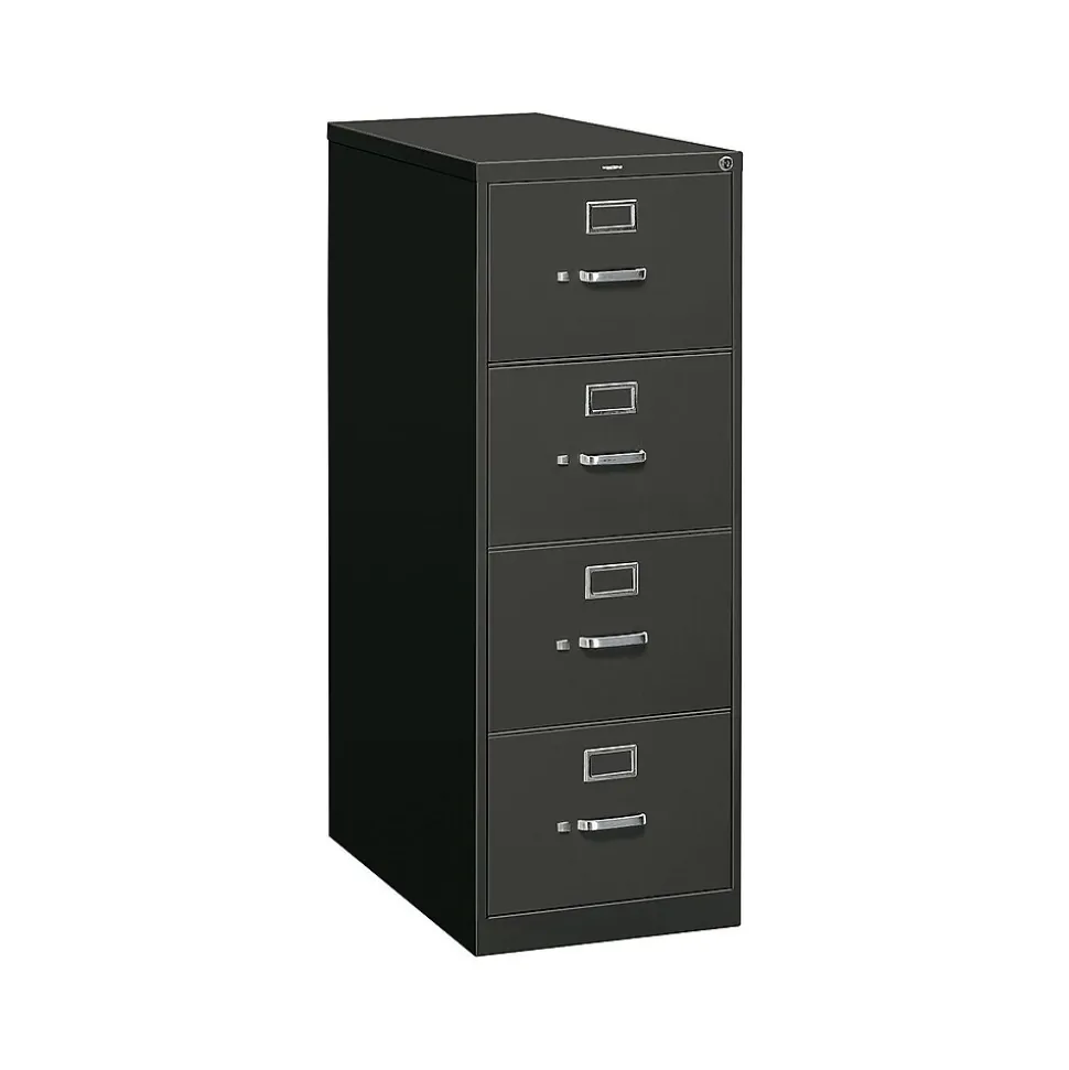 HON 310 Series 4-Drawer Vertical File Cabinet, Legal Size, Lockable, 52"H x 18.25"W x 26.5"D, Black (HON314CPP)