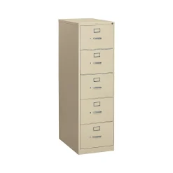 HON 310 Series 5-Drawer Vertical File Cabinet, Legal Size, Lockable, 60"H x 18.25"W x 26.5"D, Putty (HON315CPL)