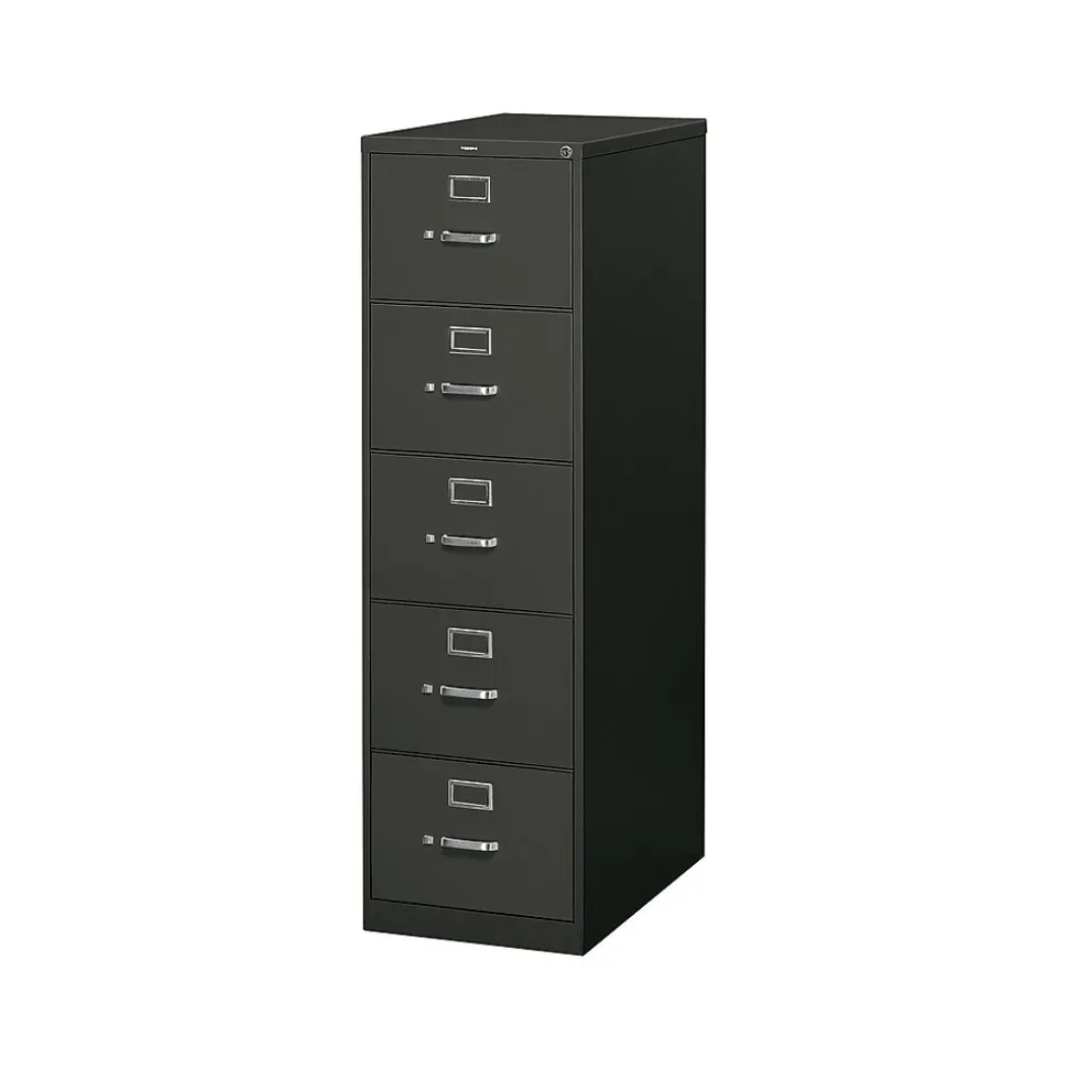 HON 310 Series 5-Drawer Vertical File Cabinet, Legal Size, Lockable, 60"H x 18.25"W x 26.5"D, Black (HON315CPP)