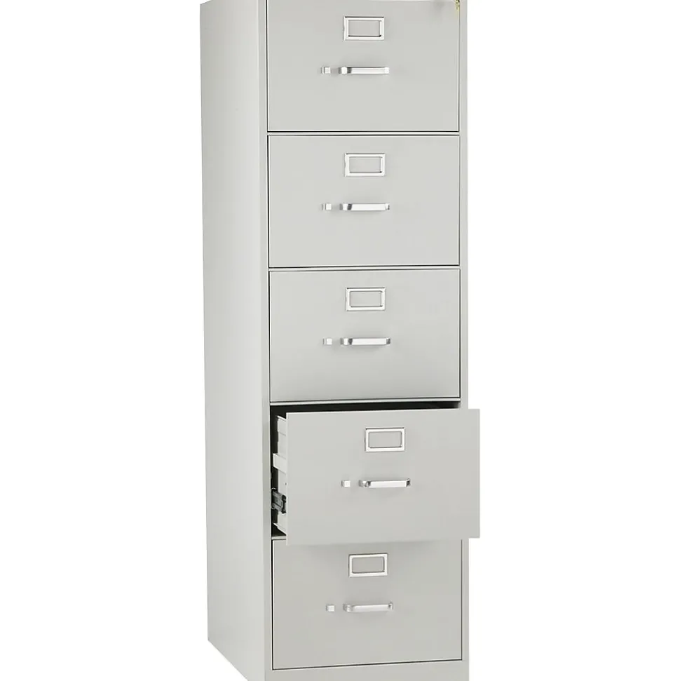 HON 310 Series 5-Drawer Vertical File Cabinet, Legal Size, Lockable, 60"H x 18.25"W x 26.5"D, Light Gray (H315CPQ)