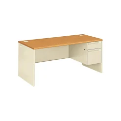 HON 38000 Series "L" Workstation Right Pedestal Desk, Harvest Oak/Putty (HON38291RCL)